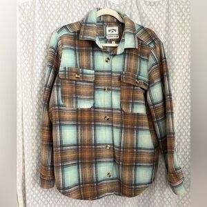 Billabong Aqua and Brown Thick Flannel